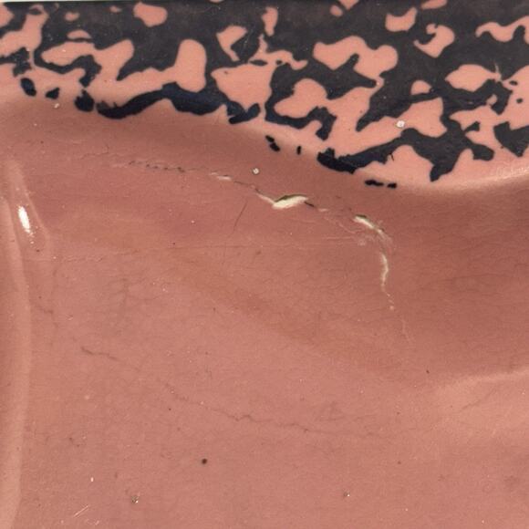 VTG Mid-Century Modern Pink & Black Splatter Ceramic Ashtray Retro Rectangular - Picture 2 of 7